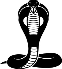 Striking black cobra poised to strike, exuding power and danger with its iconic hood and piercing gaze, perfect for bold branding.
