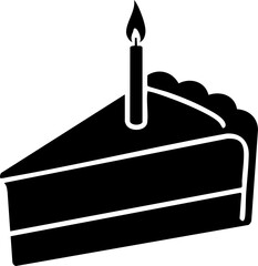 Celebrate joyfully with a single slice of delicious birthday cake, complete with a lit candle, perfect for party invitations and festive designs.