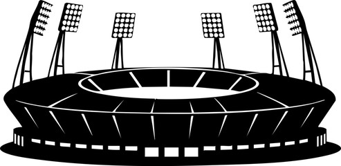 Iconic sports stadium silhouette with powerful floodlights ready for a thrilling night game event, perfect for athletic promotions