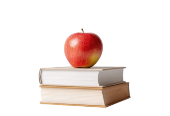 Red apple atop two books