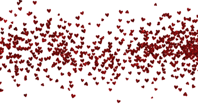 Red heart confetti explosion on black background