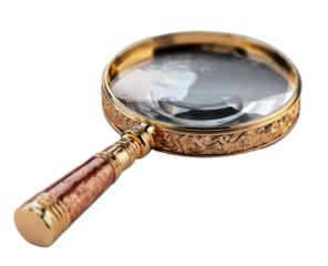 Ornate gold magnifying glass with a detailed copper-brown handle