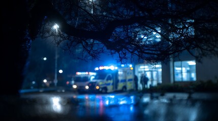 ambulance outside hospital at night