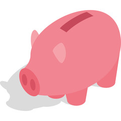 Pink Piggy Bank With Dark Shadow on Transparent Background Isometric 3D Style