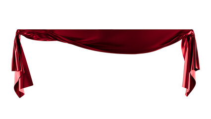 draped red silk curtain cloth frame, transparent background
