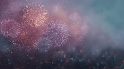 Fototapeta premium Colorful fireworks display with a blue sky background