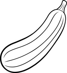 Black and White Zucchini Line Art Illustration for Botanical and Culinary Use