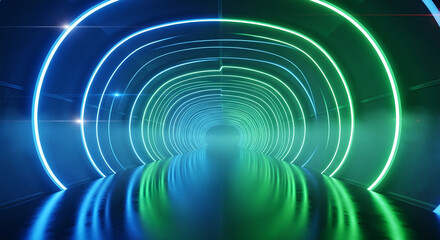 Neon Light Tunnel Blue Green Gradient Copy Space