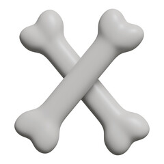 3D crossed bones illustration symbolizing danger and death, minimal white Halloween decoration perfect for pirate themes, horror visuals, and spooky graphic design concepts.