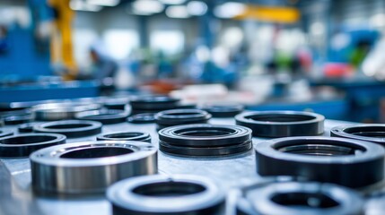 trending minimal lifestyle Close-Up of Industrial Bearings in a Modern Manufacturing Facility modern commercial background