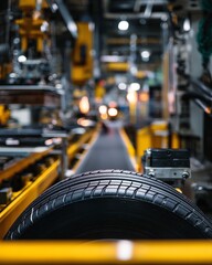 trending minimal lifestyle Modern Automotive Tire Production Line in High-Tech Factory modern commercial background
