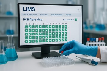 Scientific researcher working with advanced lab equipment. The concept of medical research and development.