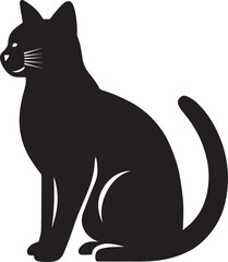 Black cat silhouette sitting profile view white background feline animal