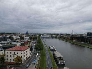 Kazimierz - Kraków - Polska - widok z drona na strarą żydowską dzielnice