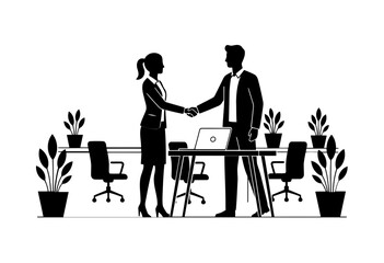 Fototapeta premium Office restart handshake vector art of business people shaking hands in office