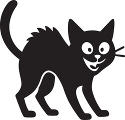Black cat silhouette with wide eyes and open mouth on white icon vector