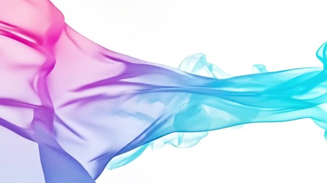 Transparent silk fabric floating and waving elegantly in the air with vibrant gradient colors, abstract colorful background, soft and flowing fabric texture in vivid color gradient, smooth and fluid c