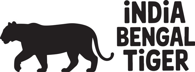 India Bengal Tiger Silhouette Vector Illustration Text National Animal Wildlife Design