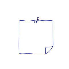 Minimalistic line art icon of a pinned blank note or paper sheet in deep blue on a transparent background, conveying organization, simplicity, and a modern office vibe