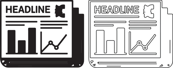 Business report with headline graph and chart showing financial data and analysis for presentation and review in black and white format
