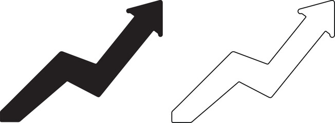 Two upward pointing arrows one solid black and one outlined symbolize growth and positive trends in business and financial markets