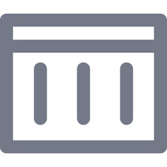 Simple Gray Icon Representing A Browser Window Or Interface Element With Vertical Lines Inside On A Transparent Background