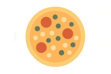 Obraz premium Pizza featuring pepperoni, white cheese, and green olive toppings, presented in a clean and simple flat design style. Transparent background