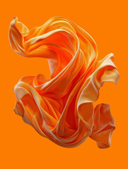 Flowing orange textured fabric suspended against a solid orange background