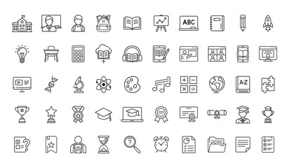 Education Vector Icon Set – School, Student, Teacher, Book, Graduation, Online Learning, Classroom, Teaching, Study, Knowledge, success, Academic Symbols