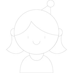 Simple Line Art Portrait of a Cartoon Girl's Face with Dotted Outline Hair and Eyes Against a Clean White Background