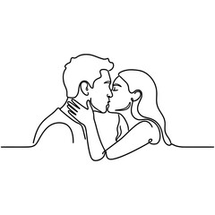 Valentine couple kissing vector art of continuous line drawing of a couple kissing on