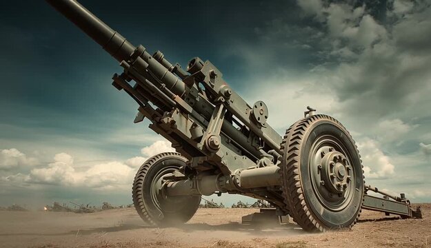 howitzer artillery gun stands ready evoking power and intensity for military-themed visuals
