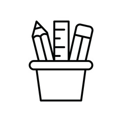 Simple Line Art Icon Of A Pencil Eraser And Ruler In A Pot On A Transparent Background