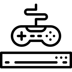Simple Line Art Icon of a Vintage Video Game Console and Controller on a Transparent Background