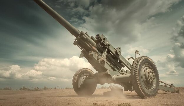 howitzer artillery gun stands ready evoking power and intensity for military-themed visuals

