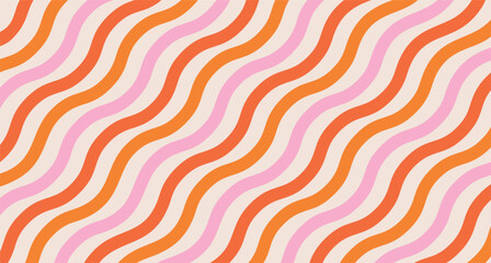 Rainbow groovy line pattern. Wavy, colorful and psychedelic background. Vector illustration.