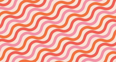Rainbow groovy striped pattern. Vector abstract, wavy, retro styled background. Colorful line pattern, perfect for psychedelic posters, vintage prints, and colorful digital art projects