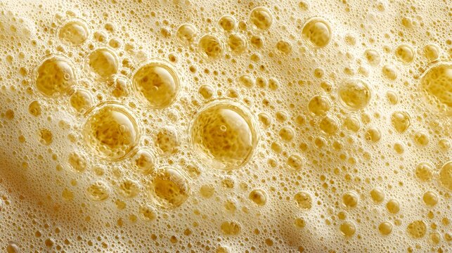 Golden bubbles floating in frothy beer foam texture