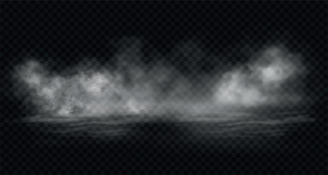 Vector realistic steam clouds, smoke. Fog and water vapor. PNG isolated on transparent background