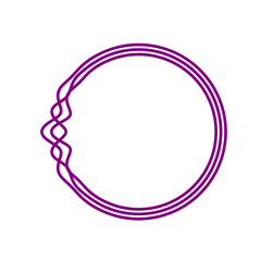 Modern asymmetrical mandala frame, unique purple geometric circular border with triple line effect and dynamic overlapping wave, minimalist abstract design for branding, decor, invitations, and web