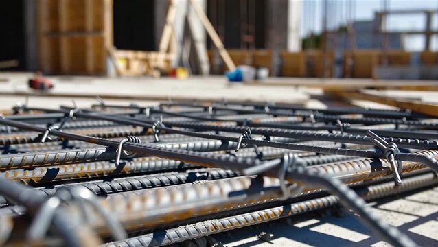 Steel Reinforcement Bars on Construction Site