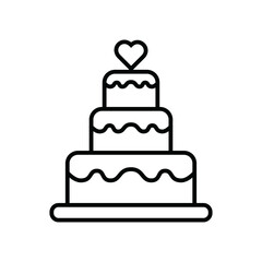 Simple Outline Icon of a Three Tiered Wedding Cake with a Heart Topper on a Transparent Background Perfect for Digital or Print Design Projects