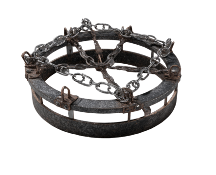 Circular metal cage with chains