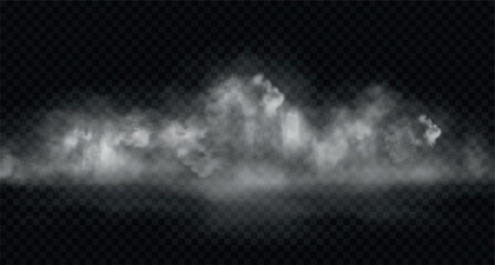 Vector realistic steam clouds and smoke. Fog, water vapor, mist background isolated on transparent backdrop