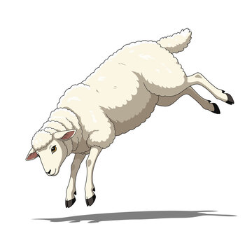 Sheep White Leaping Down Anime Cartoon