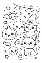 A cute vector cartoon set illustration design - Halloween doodle coloring