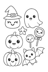 Funny cartoon character with cute smiling face and playful expression vector illustration - Halloween doodle coloring