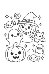 Cartoon Coloring Book Illustration - Halloween doodle
