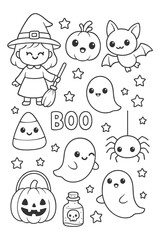 Halloween cartoon monsters and cute characters collection vector set