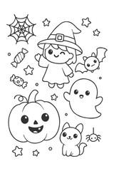 Funny cartoon illustration with playful holiday theme - Halloween doodle coloring
